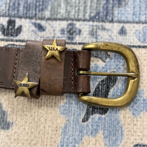 Guess USA Embossed Studded Stars Leather Belt Small - Picture 5 of 9